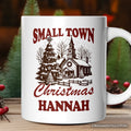 Small Town Christmas Vintage Personalized Mug, Rustic Winter Church Gift with Custom Name
