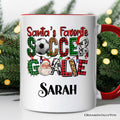 Santa’s Favorite Soccer Goalie Personalized Mug, Plaid Christmas Football Gift with Custom Name