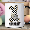 Checkered Easter Bunny Coquette Personalized Mug, Stylish Spring Gift with Custom Name