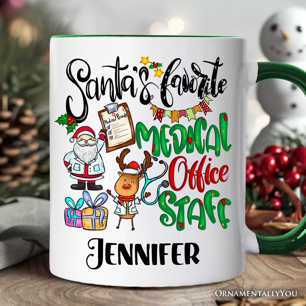 Santa's Favorite Medical Office Staff Personalized Mug, Christmas Appreciation Gift with Custom Name