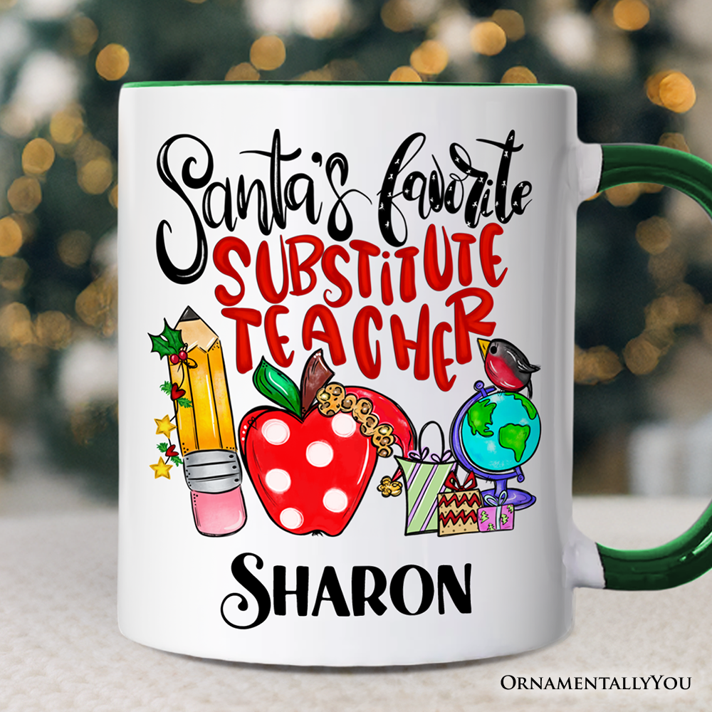 Santa's Favorite Substitute Teacher Personalized Mug, School Professor Christmas Gift with Custom Name