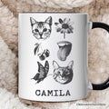 Dangerous Elements Grunge Tattoo Style Personalized Mug, Photocopy Stipple Collage Art Gift with Custom Name