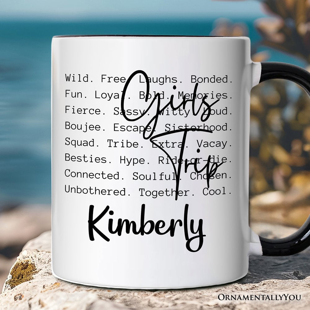 Girls Trip Words Personalized Mug, Besties Vacation Memories Gift with Custom Name