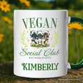 Vegan Social Club Personalized Mug, Cute Plant Based Vegetarian Animal Lover Gift with Custom Name