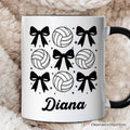 Coquette Volleyball Bows Personalized Mug, Cute Athletic Sports Game Day Gift with Custom Name