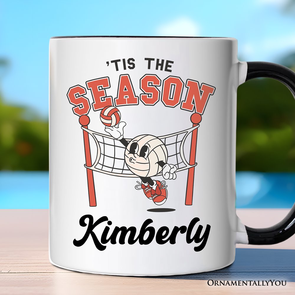 Tis the Season Volleyball Personalized Mug, Retro Vintage Game Day Sports Gift with Custom Name