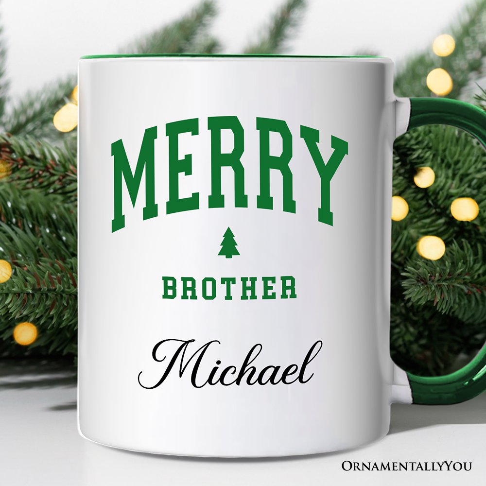 Merry Brother Retro Christmas Personalized Mug, Matching Family Holiday Gift with Custom Name