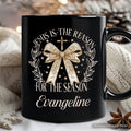 Jesus Is the Reason Christmas Personalized Mug, Coquette Gold Bow Cross Gift with Custom Name