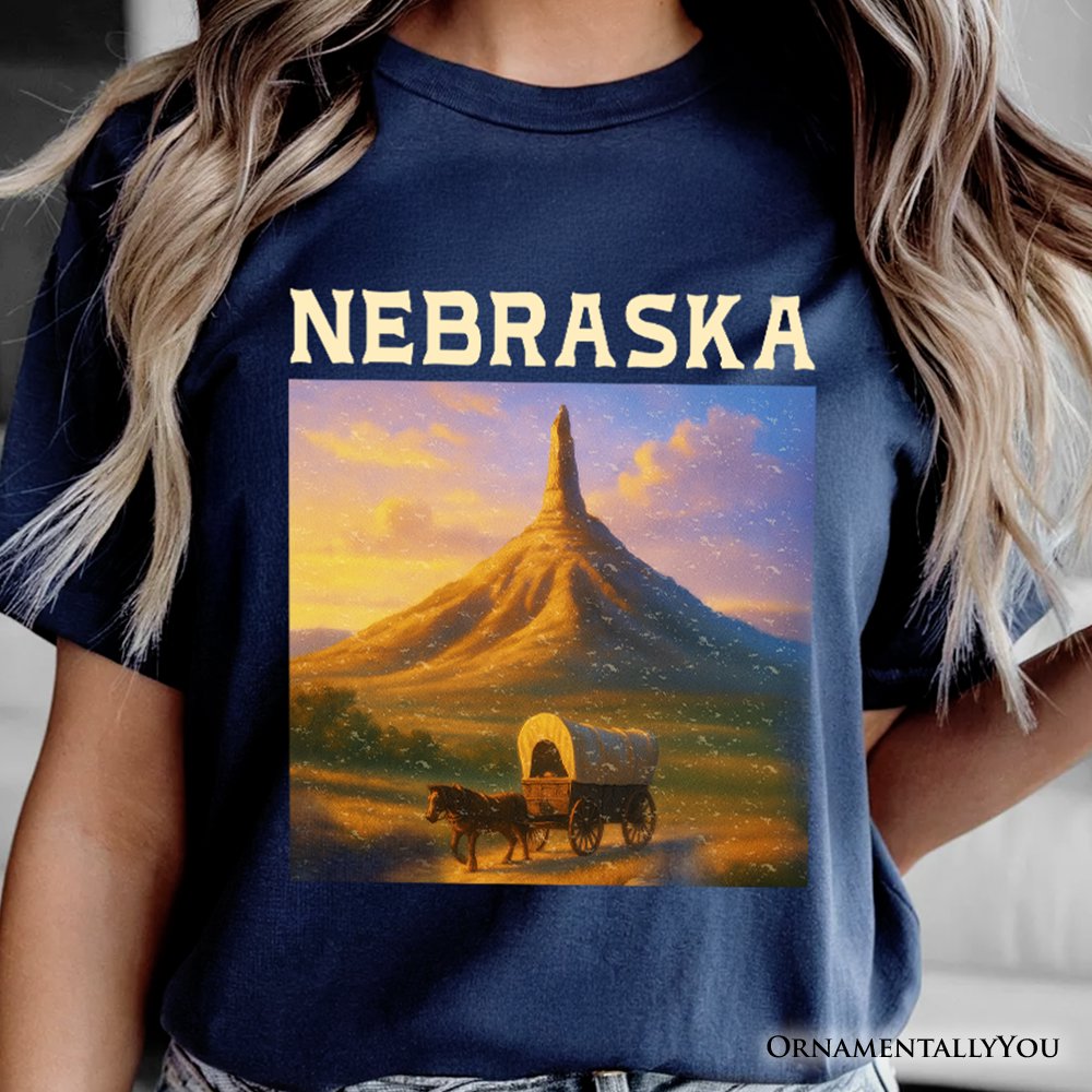 Scenic Nebraska State Chimney Rock Scenic T-Shirt, Western Landmark Tee and Historic Trail Keepsake Souvenir