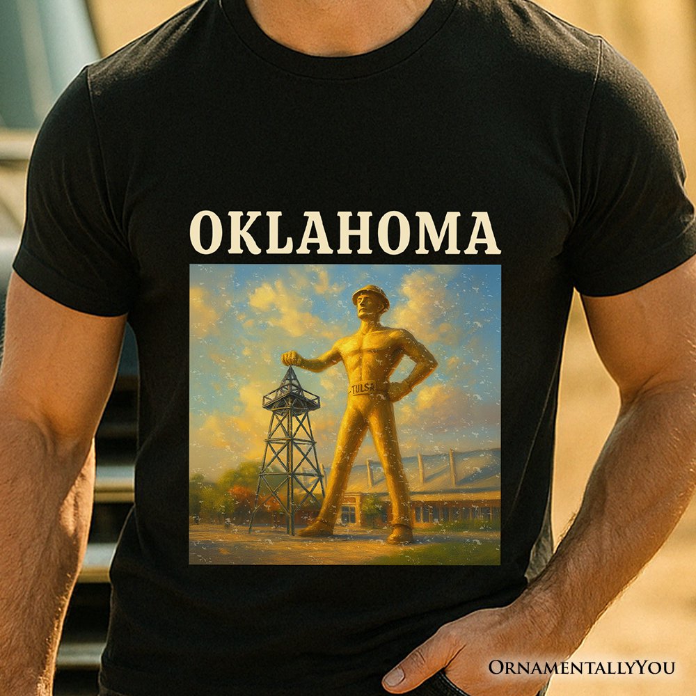 Iconic Oklahoma State Oil Heritage T-Shirt, Tulsa Golden Driller Landmark Tee and Travel Souvenir
