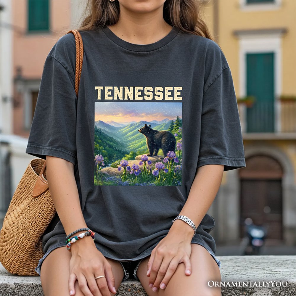 Scenic Tennessee State Great Smoky Mountains T-Shirt, Black Bear and Wildflower Nature Tee  and Travel Souvenir