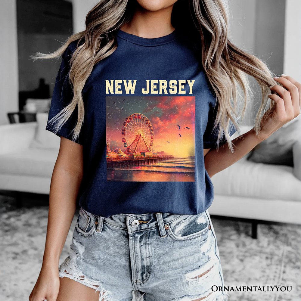 Vibrant The Wheel New Jersey State T-Shirt, Atlantic City Shore Tee and East Coast Souvenir