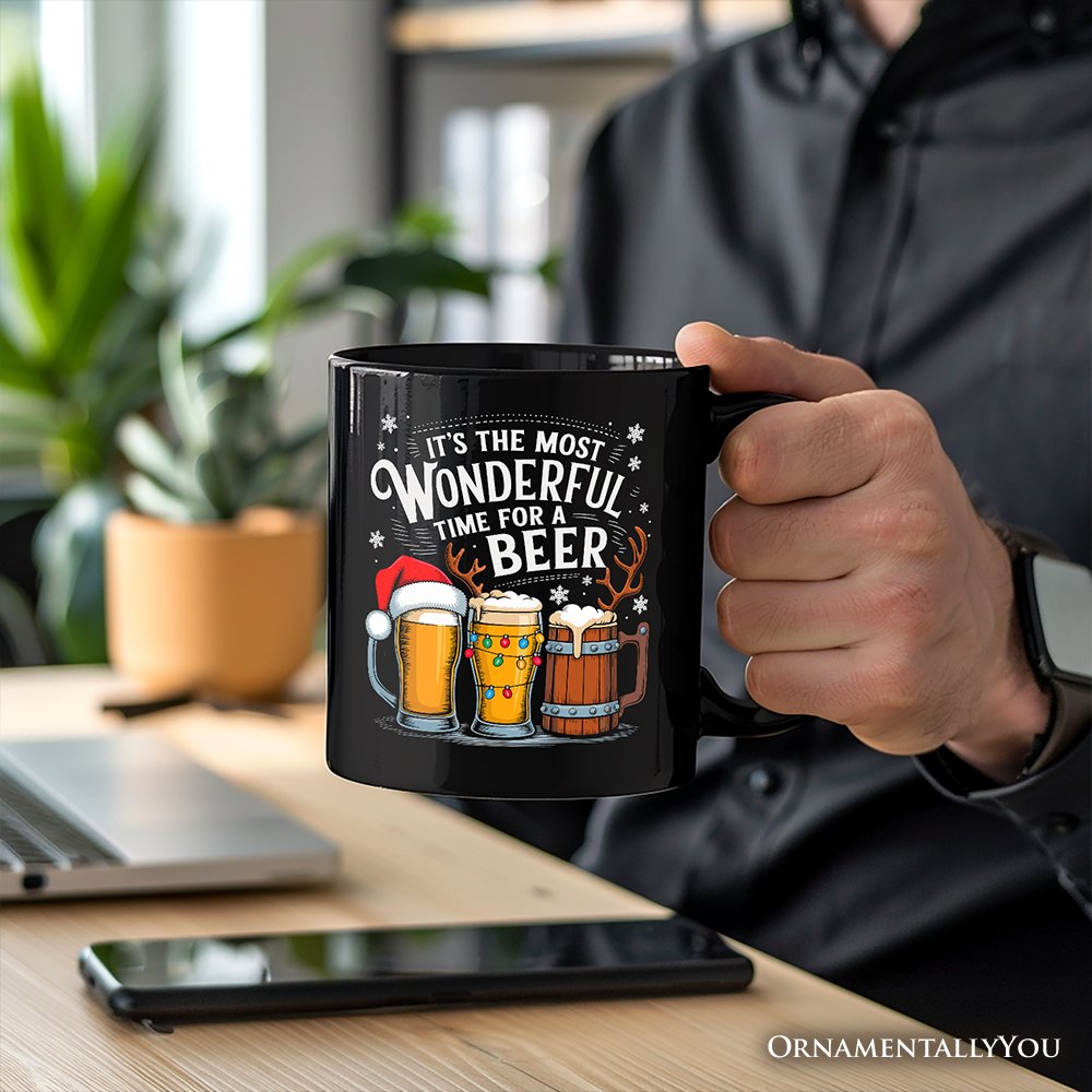 It's The Most Wonderful Time For a Beer Personalized Mug, Funny Holiday Beer Christmas Gift with Custom Name