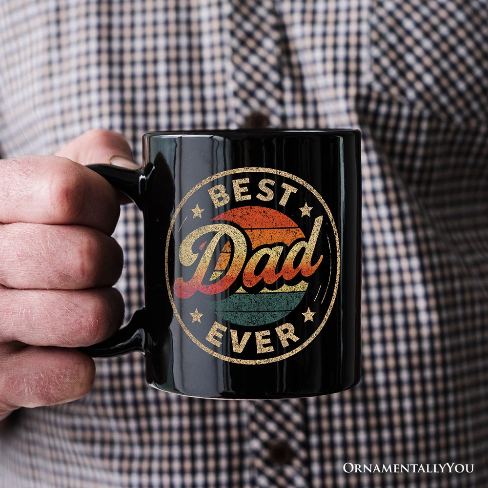 Best Dad Ever Retro Sunset Personalized Mug, Vintage Fathers Gift with Custom Name