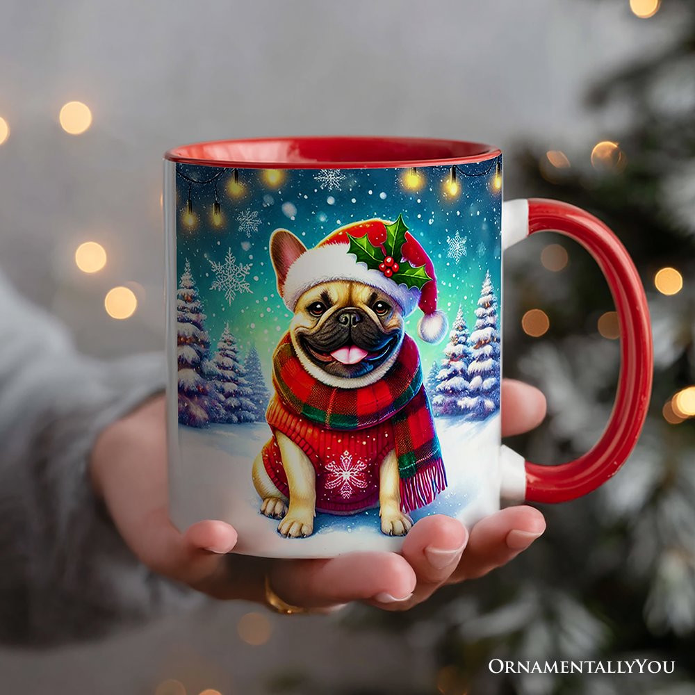 Frosty French Bulldog Personalized Mug, Charming Pup Magical Christmas Gift with Custom Name