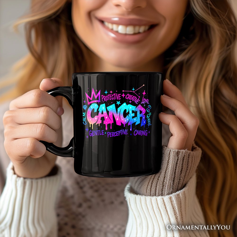 Cancer Graffiti Zodiac Personalized Mug, Street Style Astrology Horoscope Gift with Custom Name