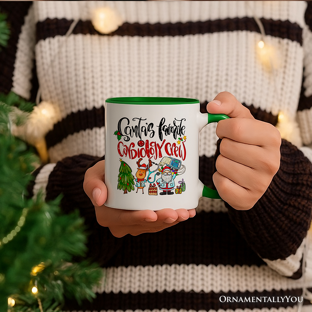 Santa's Favorite Cardiology Crew Personalized Mug, Heart Health Christmas Gift with Custom Name