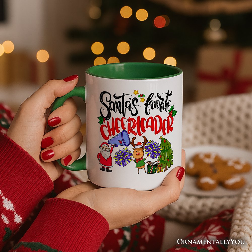 Santa’s Favorite Cheerleader Christmas Personalized Mug, Sports Appreciation Gift with Custom Name