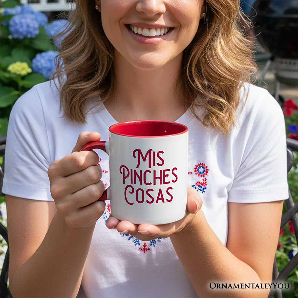 Mis Pinches Cosas Personalized Mug, Funny Latino Spanish Quote Gift with Custom Name