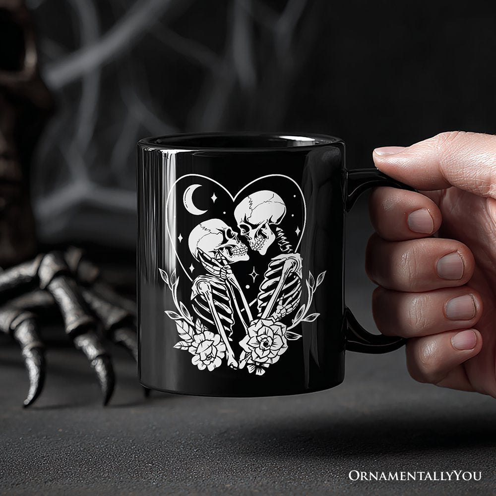 The Lovers Skeletons Personalized Mug, Spooky Gothic Couple Gift with Custom Name