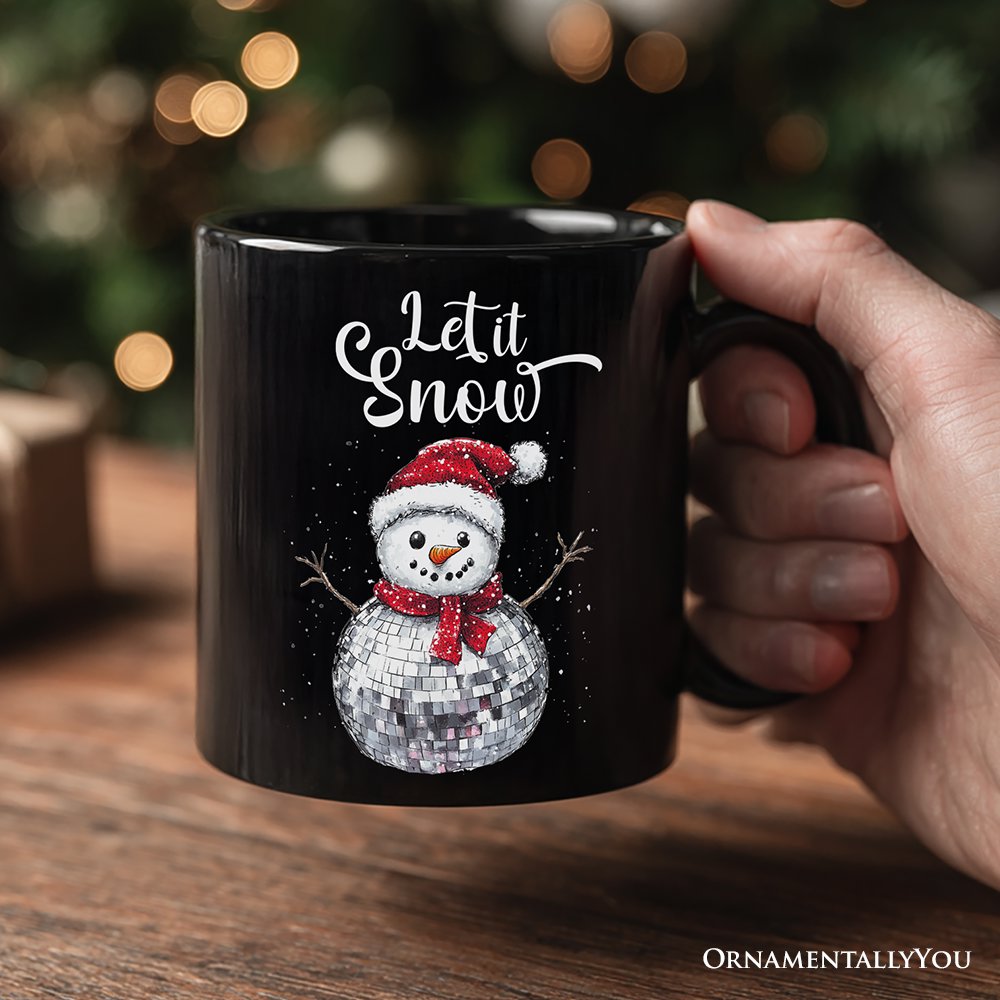 Disco Snowman Christmas Personalized Mug, Retro Holiday Gift with Custom Name for Dancers