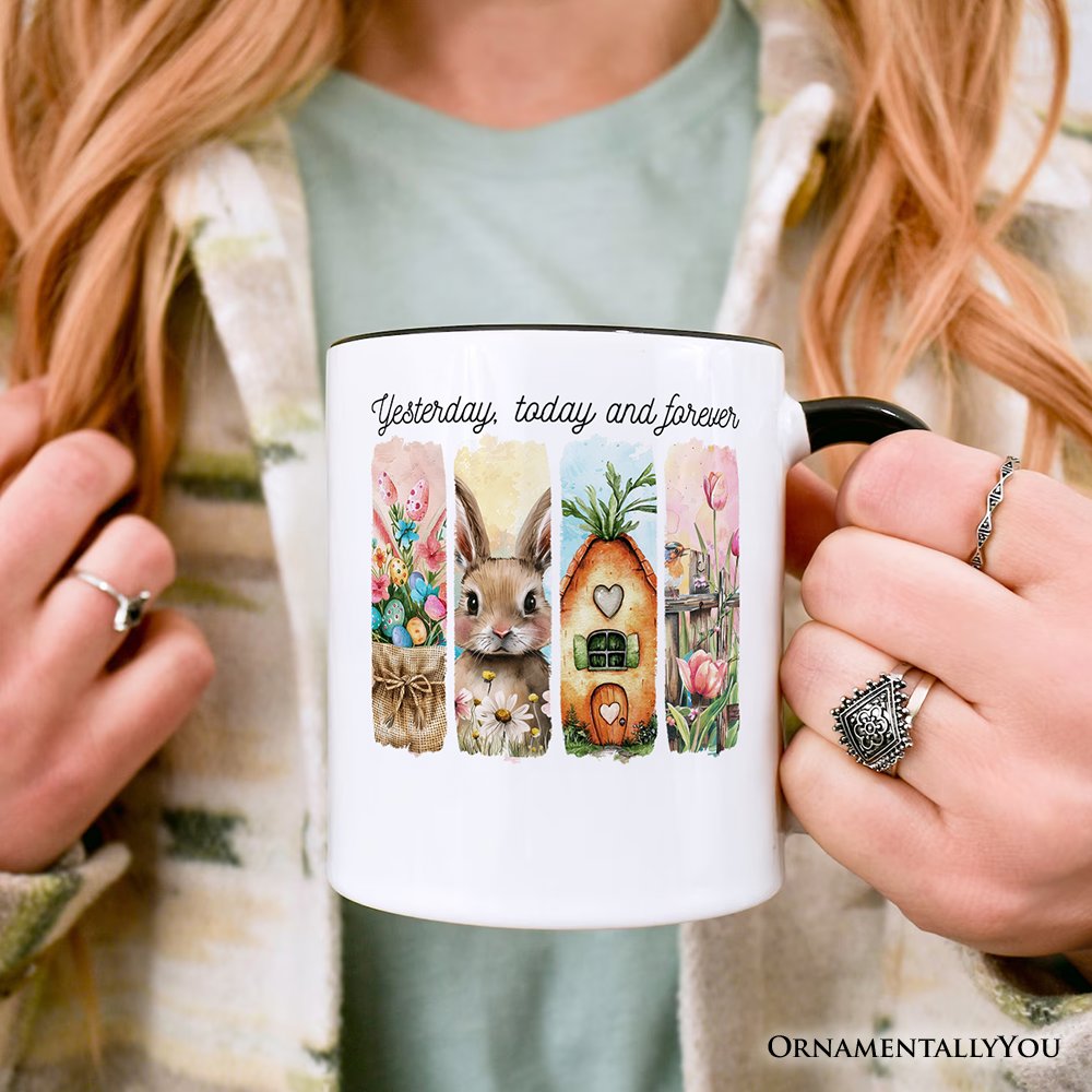 Easter Bunny Floral Brushstroke Personalized Mug, Spring Pastel Coquette Gift with Custom Name