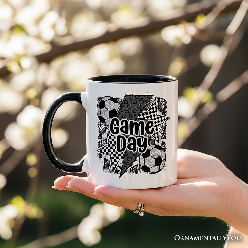 Soccer Game Day Personalized Mug, Coquette Sports Mom Fan Gift with Custom Name