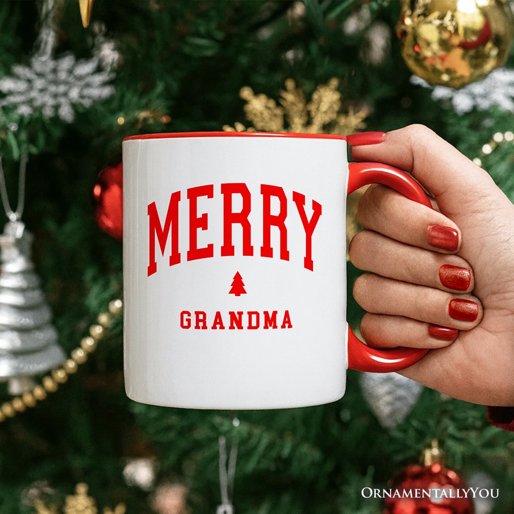 Merry Grandma Retro Christmas Personalized Mug, Matching Family Holiday Gift with Custom Name