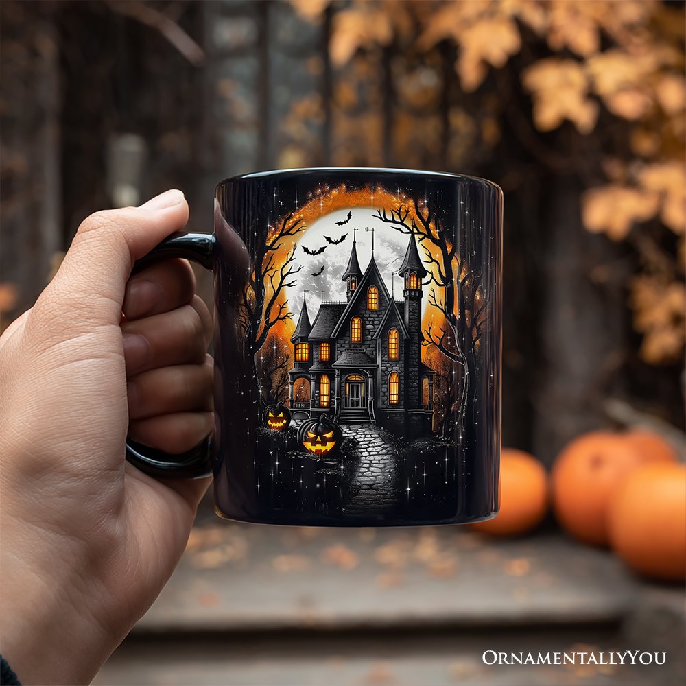 Haunted House Night Halloween Personalized Mug, Spooky Horror Gift with Custom Name