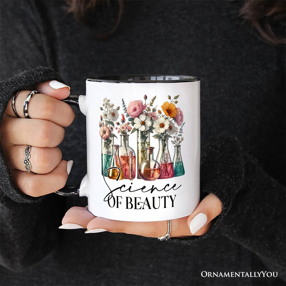 Floral Science Lab Beakers Personalized Mug, Flowers Chemistry Scientist Gift with Custom Name
