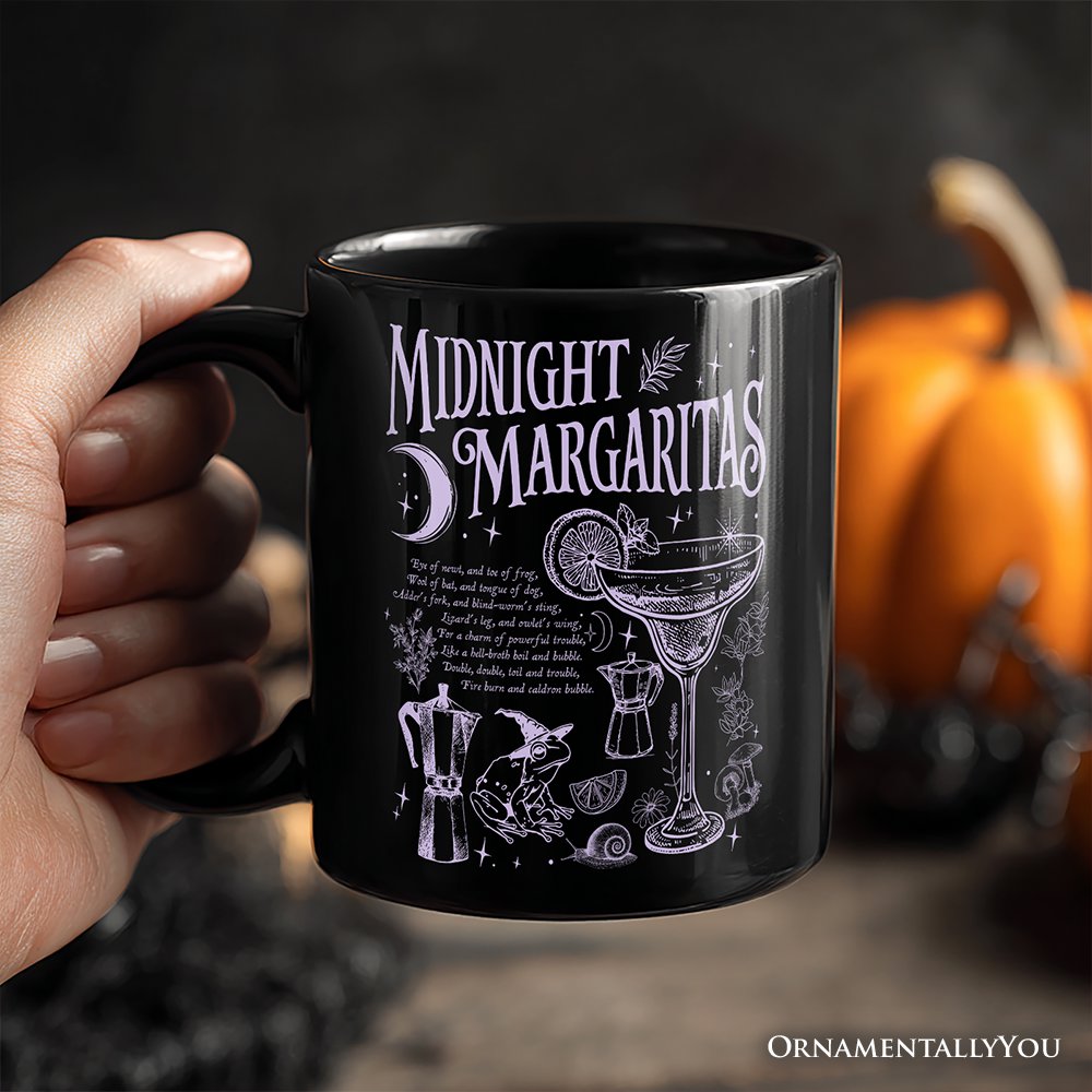 Midnight Margaritas Halloween Personalized Mug, Whimsical Gift for Drinking Witches with Custom Name