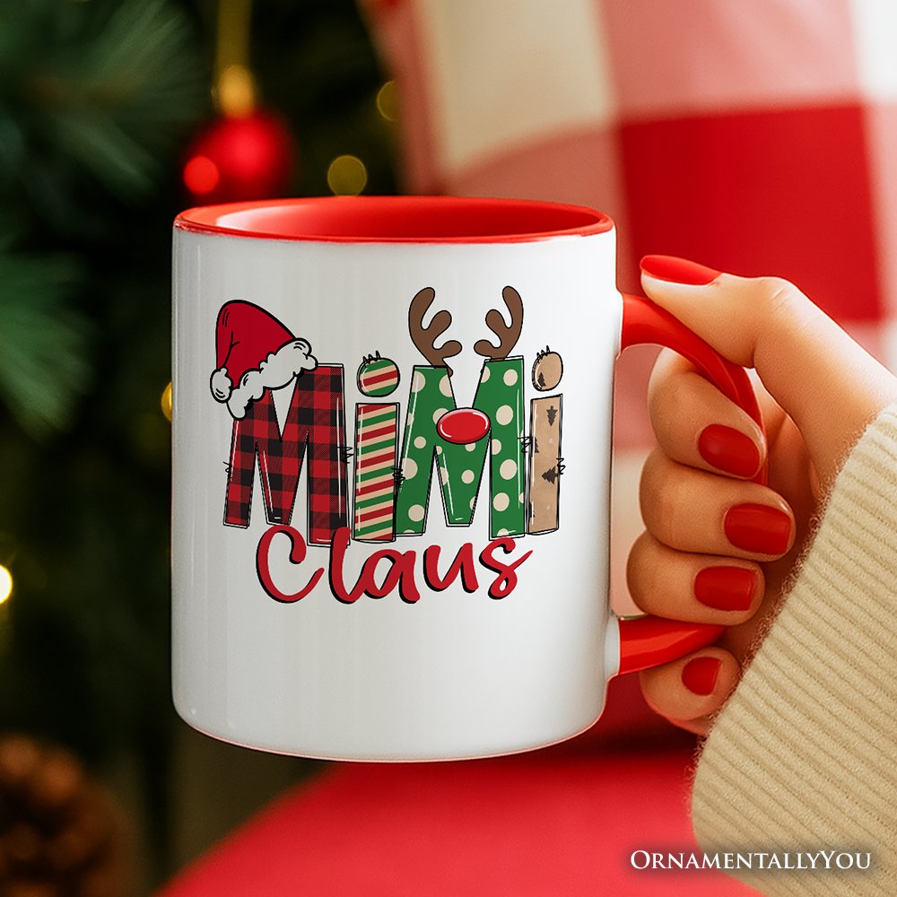 Mimi Claus Retro Christmas Personalized Mug, Matching Family Holiday Gift with Custom Name