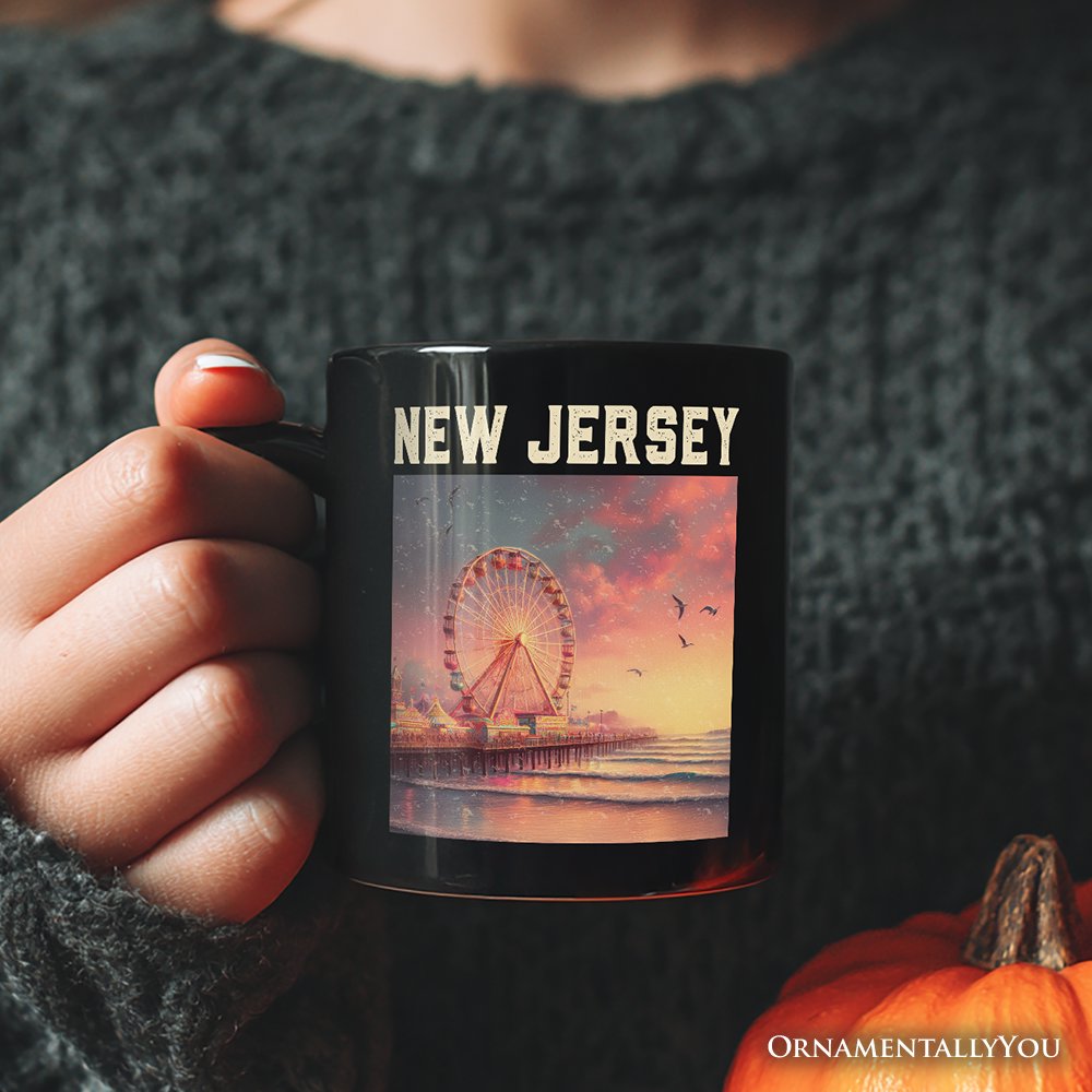 Vibrant The Wheel New Jersey State Personalized Mug, Atlantic City Shore Gift and East Coast Souvenir with Custom Name