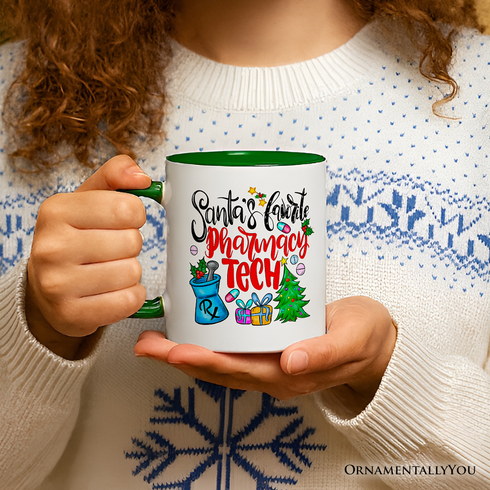 Santa's Favorite Pharmacy Tech Personalized Mug, Pharmacist Technician Gift with Custom Name