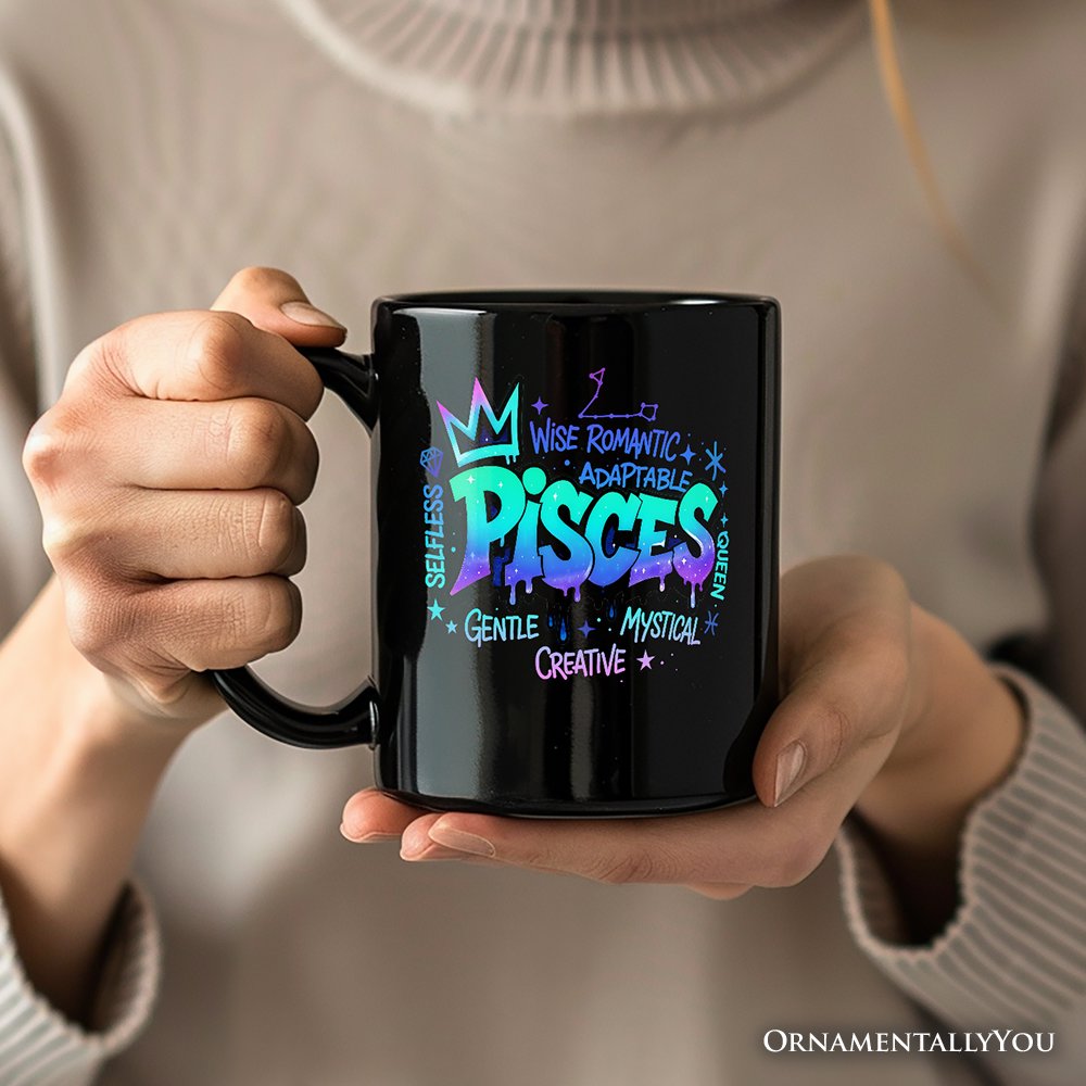 Pisces Graffiti Zodiac Personalized Mug, Street Style Astrology Horoscope Gift with Custom Name