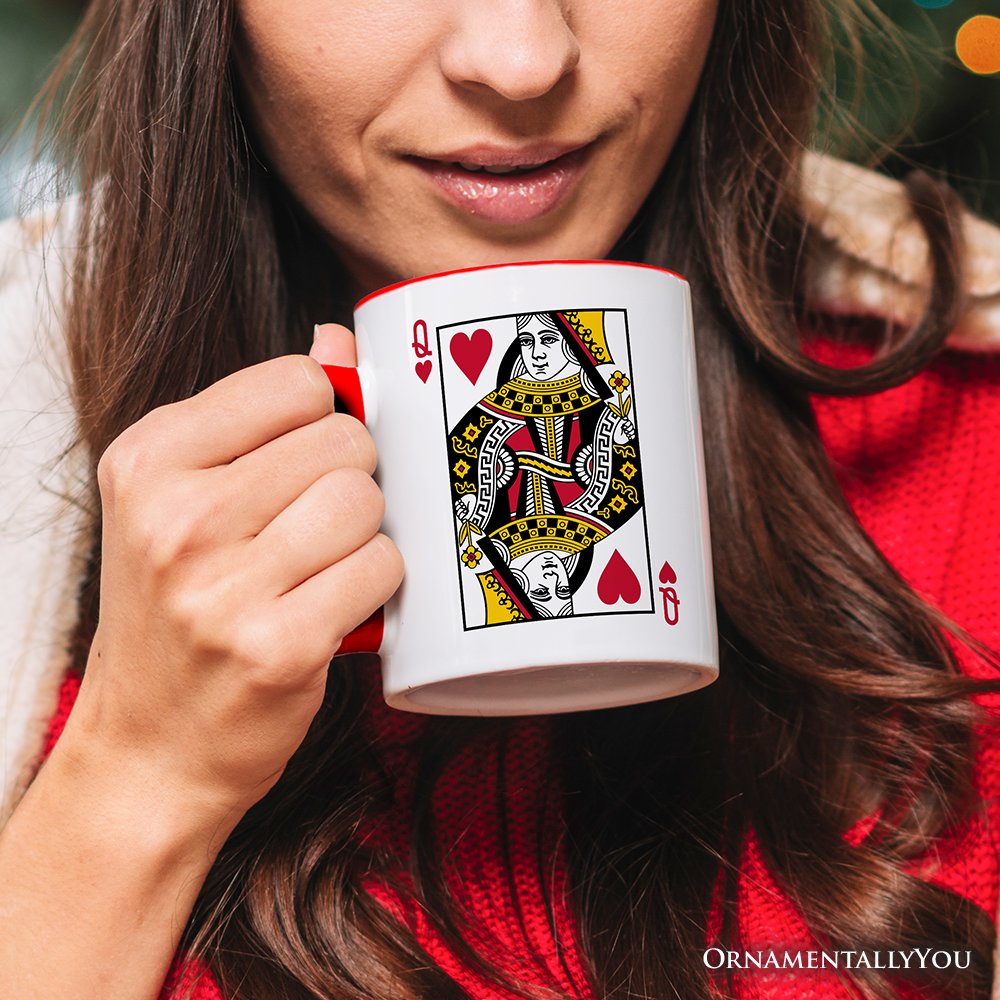 Queen of Hearts Card Personalized Mug, Classic Retro Love Valentine Gift with Custom Name