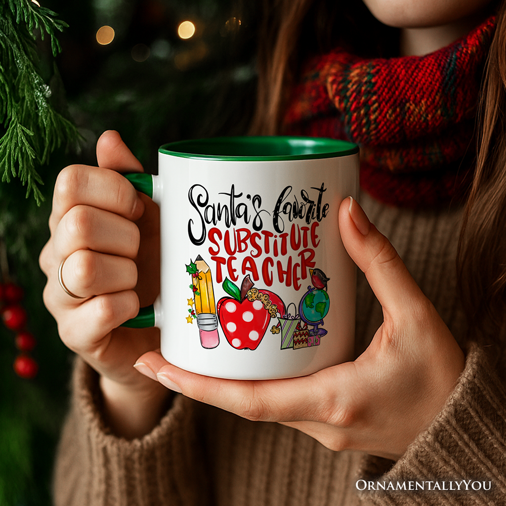 Santa's Favorite Substitute Teacher Personalized Mug, School Professor Christmas Gift with Custom Name