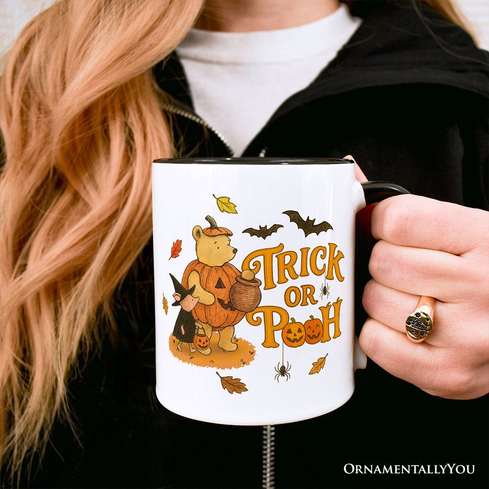 Vintage Trick or Pooh Personalized Mug, Pooh Bear and Friends in Halloween Costume Gift with Custom Name