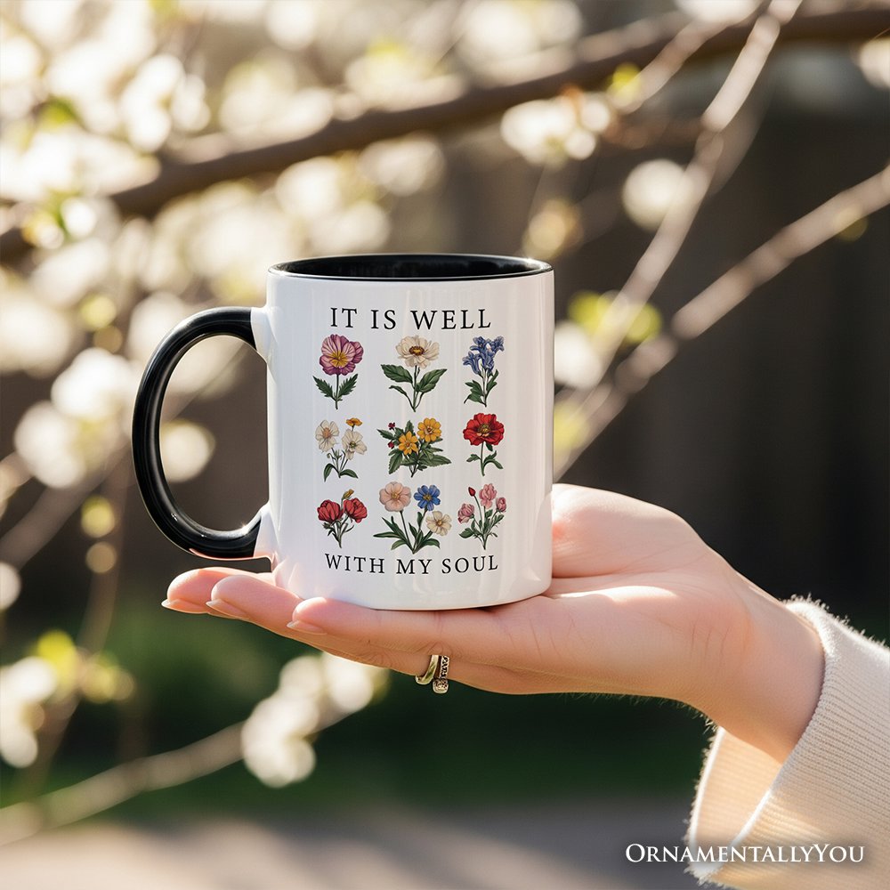 It Is Well With My Soul Christian Floral Personalized Mug, Vintage Bible Verse Gift with Custom Name