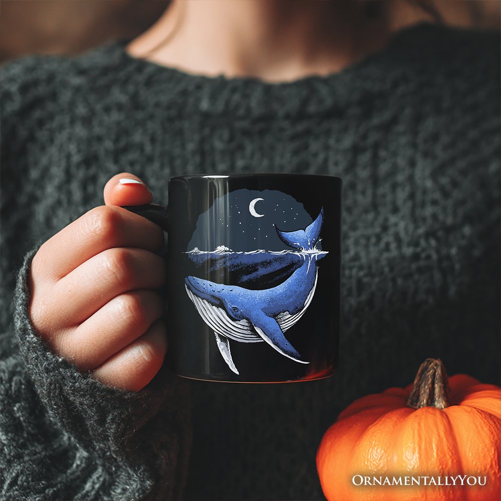 Moonlit Whale Vintage Personalized Mug, Night Ocean Retro Gift with Custom Name