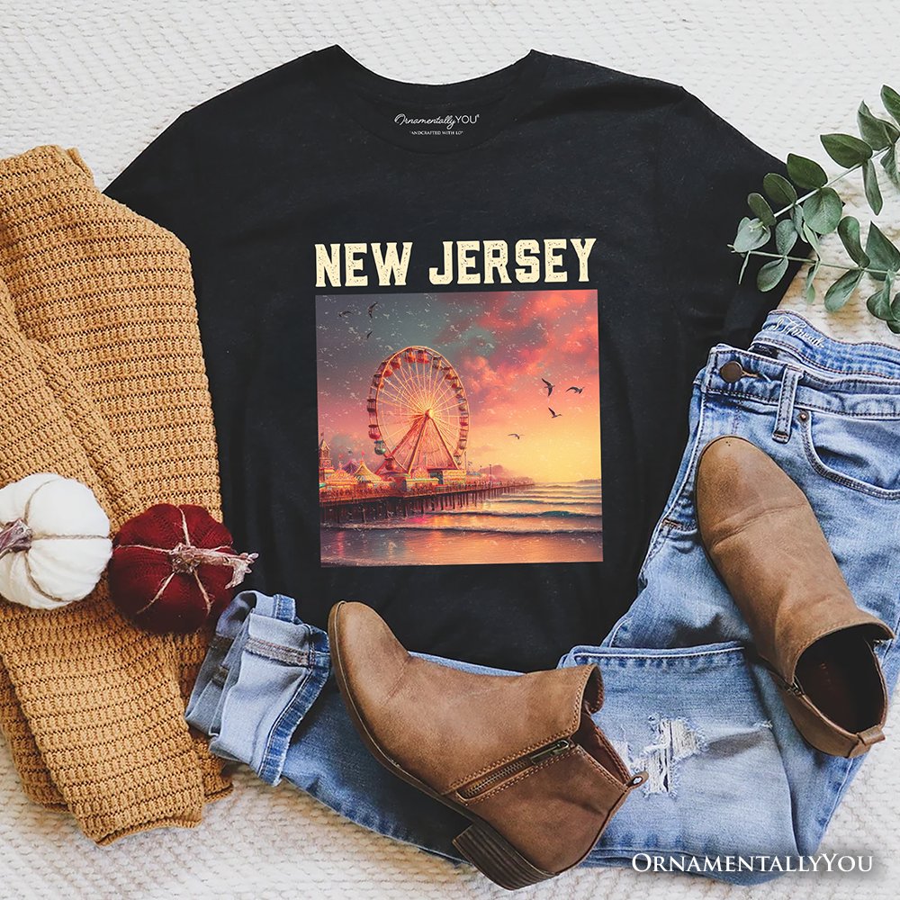 Vibrant The Wheel New Jersey State T-Shirt, Atlantic City Shore Tee and East Coast Souvenir