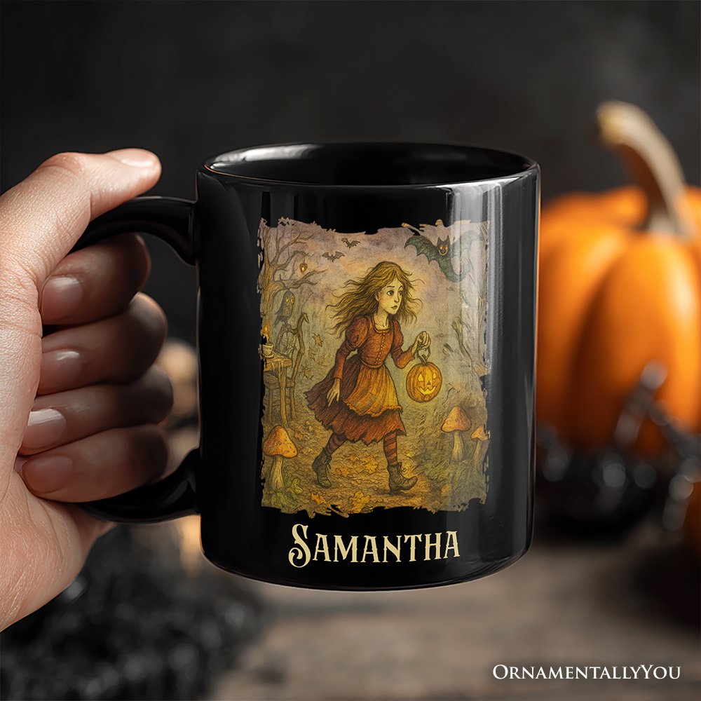 Vintage Alice’s Adventure in Wonderland Personalized Mug, Spooky Halloween Gift with Custom Name