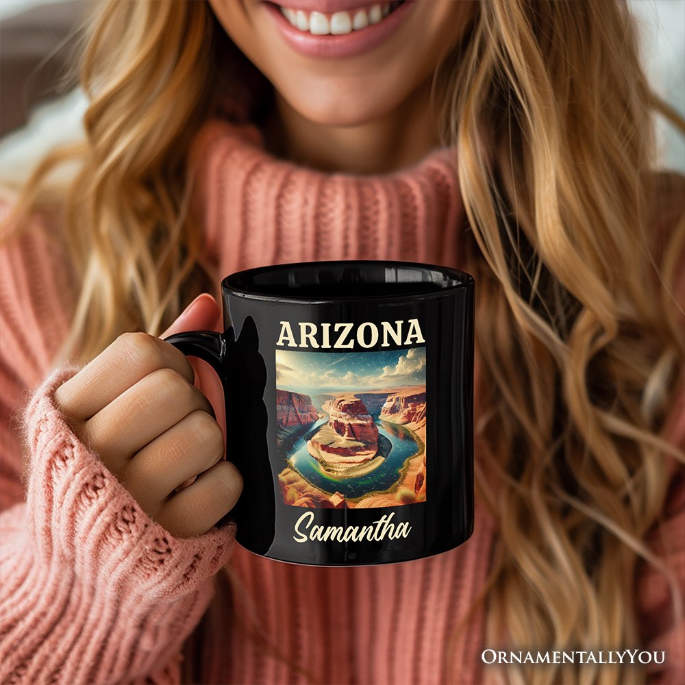 Scenic Arizona State Desert Canyon Vintage Personalized Mug, Horseshoe Bend Gift and Southwest Nature Souvenir with Custom Name