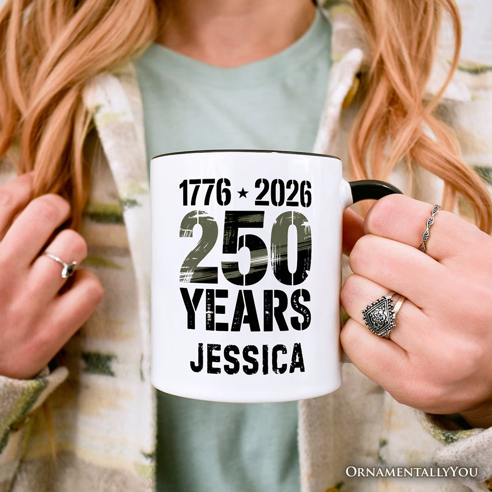 America 250 Years of Freedom Anniversary Personalized Mug, 4th of July USA Patriotic 1776–2026 Gift with Custom Name