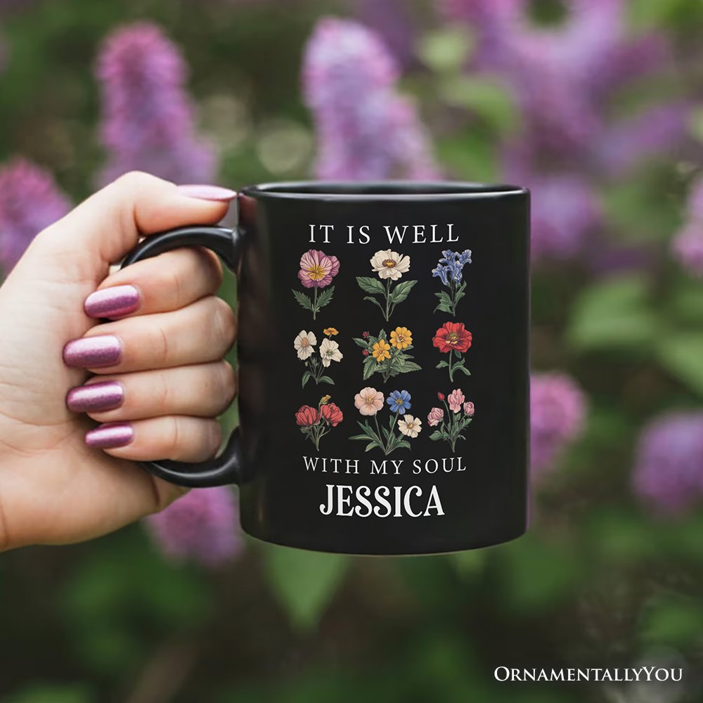 It Is Well With My Soul Christian Vintage Personalized Mug, Floral Bible Verse Gift with Custom Name