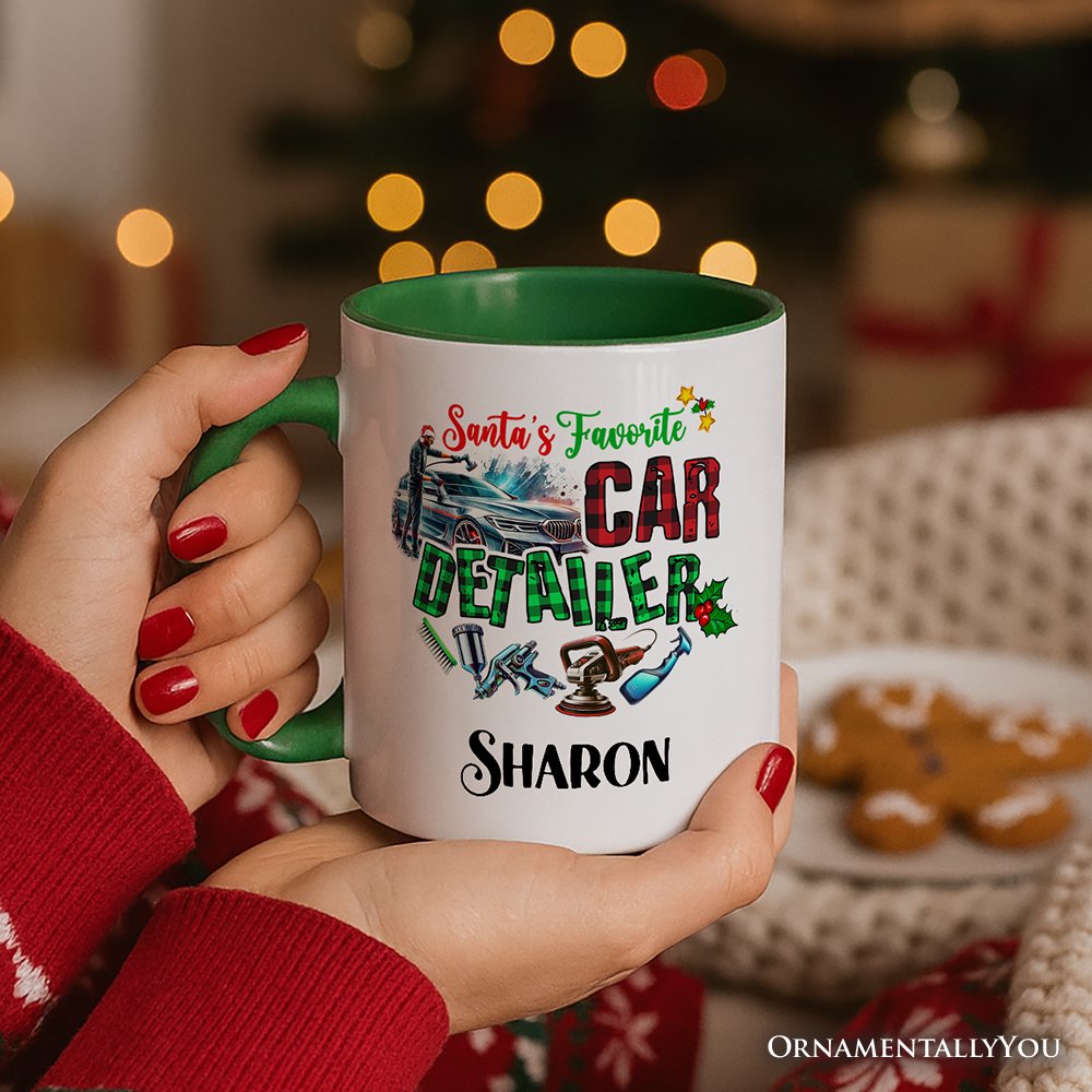 Santa's Favorite Car Detailer Personalized Mug, Christmas Appreciation Gift for Auto Detailing Experts with Custom Name