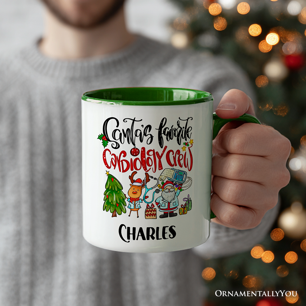 Santa's Favorite Cardiology Crew Personalized Mug, Heart Health Christmas Gift with Custom Name