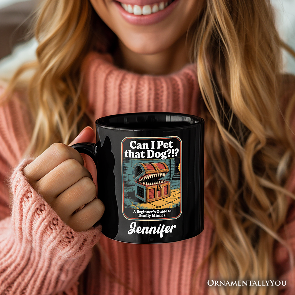 Can I Pet That Dog Retro Personalized Mug, Vintage Meme Humor Gift with Custom Name