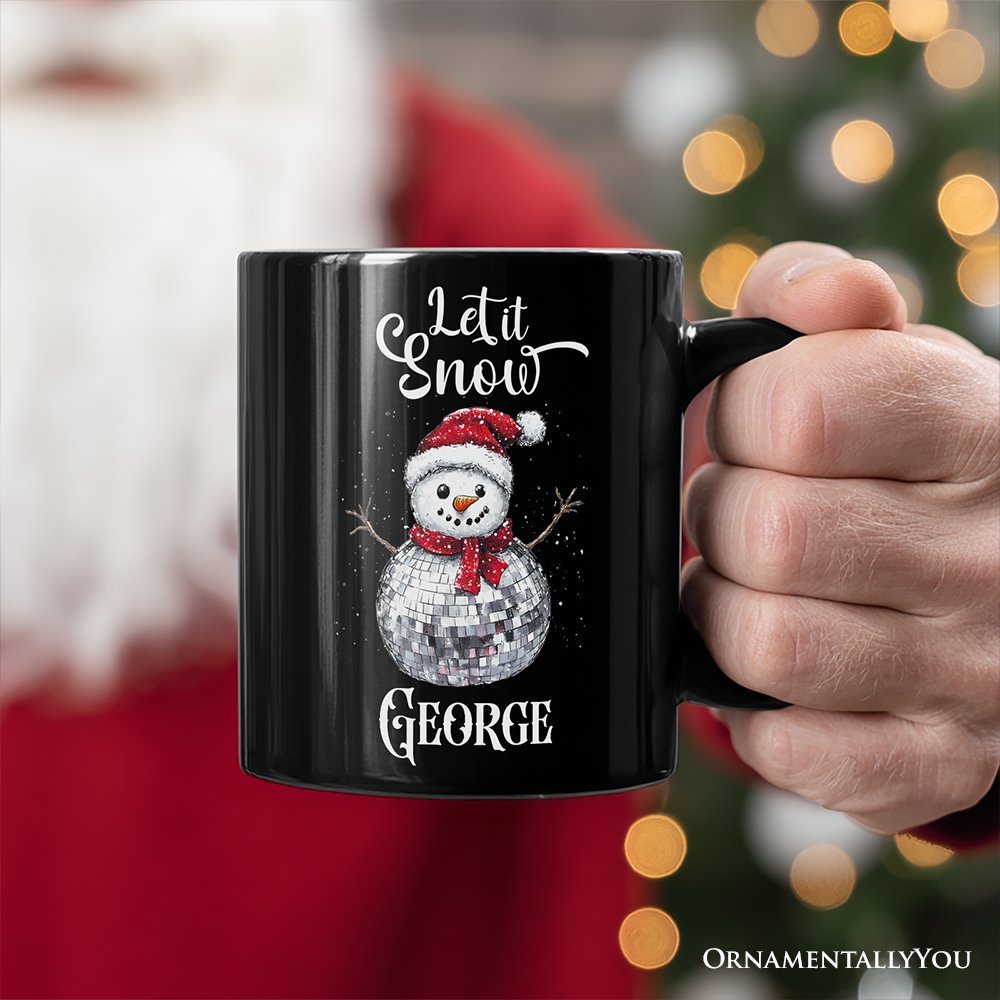 Disco Snowman Christmas Personalized Mug, Retro Holiday Gift with Custom Name for Dancers