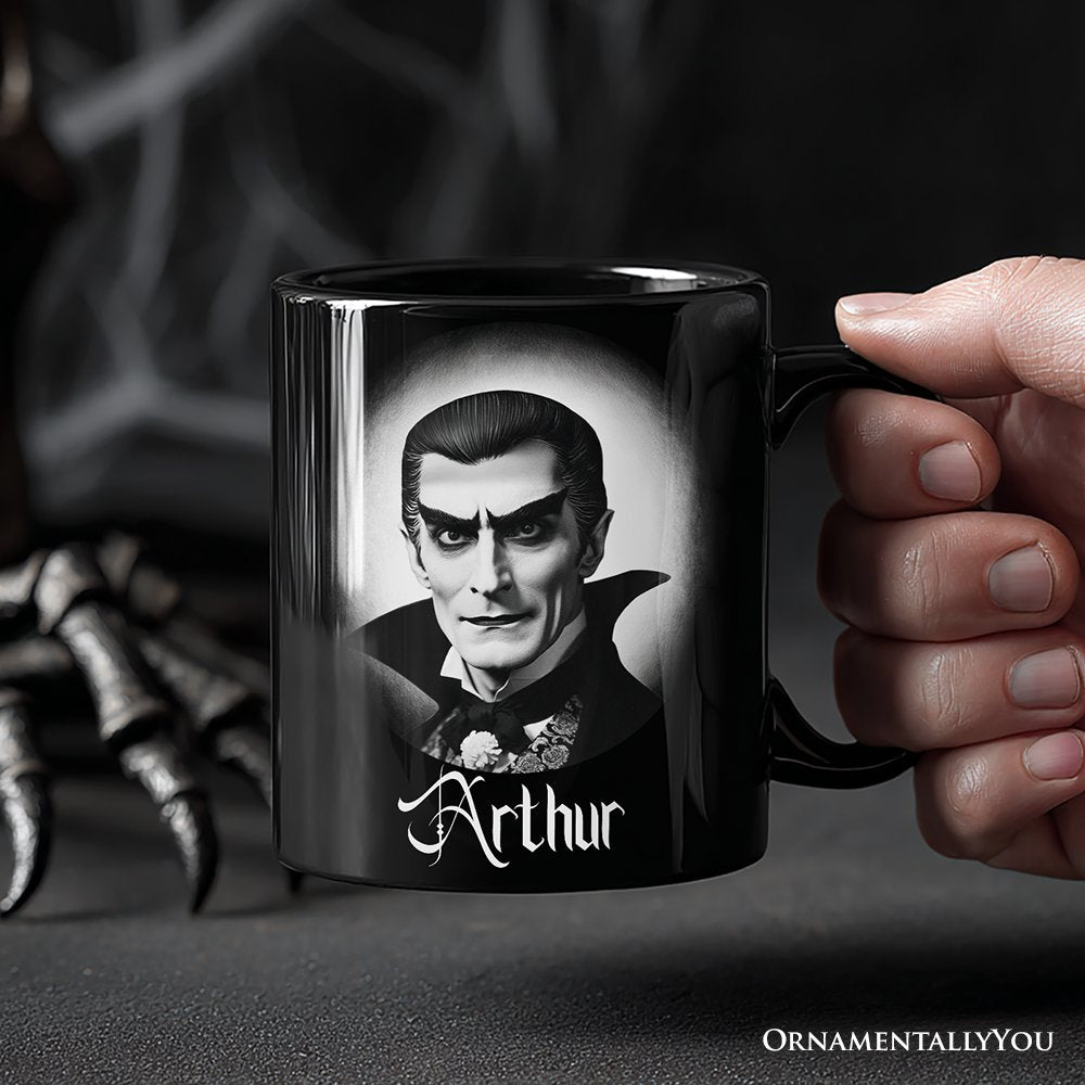 Dracula Spooky Portrait Personalized Mug Horror Villain Theme Halloween Gift with Custom Name